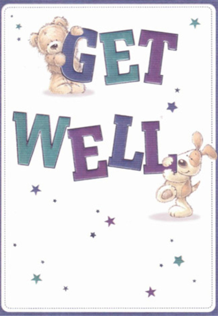 A card designed to lift spirits, this get well illustration captures the gentle encouragement found in Croydon's warmhearted streets. At the center, a charming bear and puppy radiate youthful joy-the bear's fluffy form and the pup's velvety ears both rendered with such care that their comforting presence can almost be felt. Playful stars and bursts seem to dance through the air around them, as though gathering good wishes from every corner of North End's bustling lanes. The typography stands out in confident, joyful strokes of purple and aquamarine, anchoring the composition with a sense of cheerful stability. Rich, tactile textures invite the imagination to reach out and experience the softness, much like running your hand over a bouquet freshly arranged at a Croydon florist's counter. Imagining this card delivered alongside a bespoke bouquet for a friend in Purley or Thornton Heath, the combined gesture shines as a testament to heartfelt support. The entire scene is imbued with brightness and sincerity-a gentle remedy to help someone in need feel seen, cared for, and truly cherished.